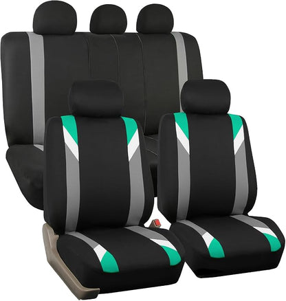 FH Group Premium Modernistic Flat Cloth Car Seat Covers – Universal Fit, Washable Seat Covers for SUV Sedan Van, Mint, Full Set