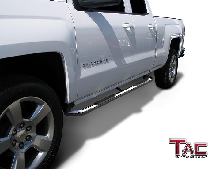 TAC Side Steps Fit Chevy Silverado/GMC Sierra 1999-2018 1500 & 1999-2019 2500/3500 Extended/Double Cab (Exclude C/K Classic) 3" Stainless Steel Side Bars Nerf Bars Step Rails Running Boards 2 Pieces