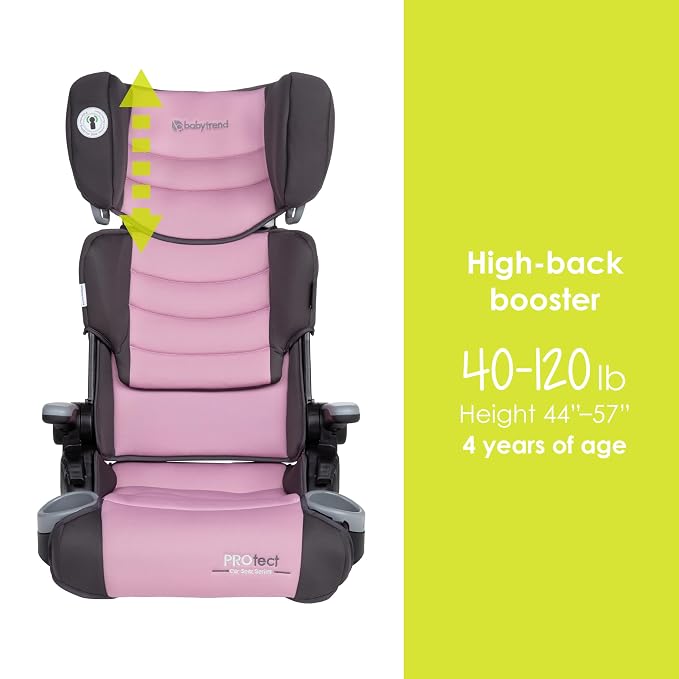 Baby Trend Protect 2-in-1 Folding Booster Seat, Dash Rose – Fold-Flat Travel-Ready Design, Lightweight Build, Belt-Positioning Comfort