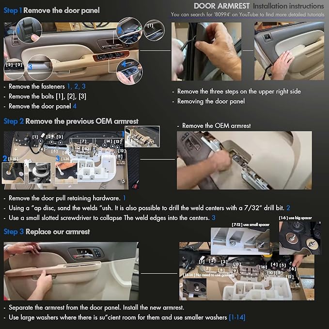 80995 Door Panel Armrest Repair Fit for Chevy Silverado Suburban Tahoe Avalanche | Fit for GMC Sierra Yukon 2010-2014 | Fits Door Panel with Release Handle Above Armrest | Front Left Driver Side | Tan