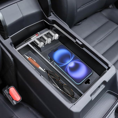 Center Console Organizer for 2023-2025 Honda CR-V, Armrest Storage Tray with Magnetic Hidden Organizer Charging Station Caddy, ABS Car Interior Accessories OEM Style Leather Texture-3PCS