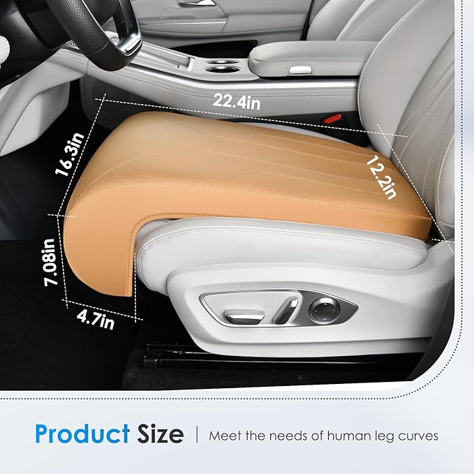 FLORICH Car Seat Extender Leg Extender Support Cushion for Driver Seats Office Chair, Leather Carseat Leg Support for Long Drivers Universal Car Seat Cushion Legs Rest Pads-Beige Brown