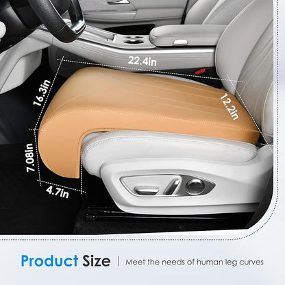 FLORICH Car Seat Extender Leg Extender Support Cushion for Driver Seats Office Chair, Leather Carseat Leg Support for Long Drivers Universal Car Seat Cushion Legs Rest Pads-Beige Brown