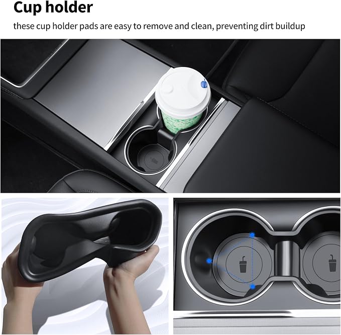 Center Console Organizer Tray for Tesla Model Y Juniper 2025-2026&Tesla Model 3 Highland 2024-2026, Black Storage Box Set with Cup Holder and Camera Cover, 2 Compartments