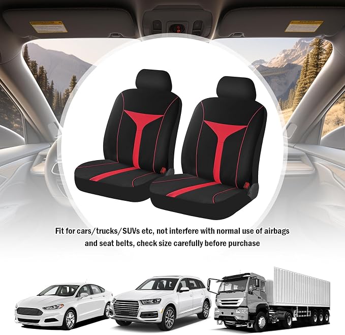 4PCS Car Seat Covers Full Set,Breathable Front Seat Covers for Cars for Reducing Back Sweating & Protection,Stylish Car Cover Seats with Reddish Line Cars Interior Accessories (Red)
