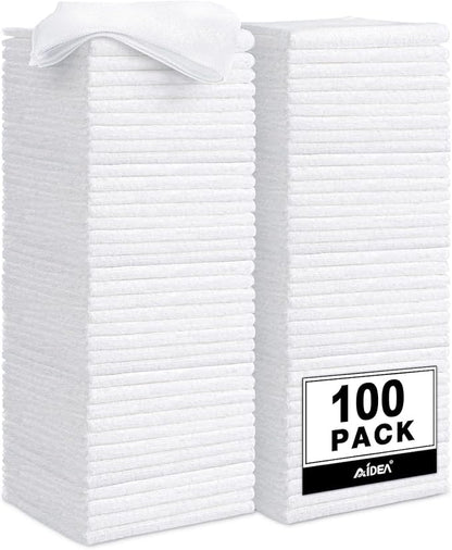 AIDEA Microfiber Cleaning Cloth White 100PK, Microfiber Towels for Cars, Absorbent Cleaning Rags, Lint-Free Streak-Free Wash Cloths for House, Kitchen, Cleaning Supplies 11.5"×11.5"