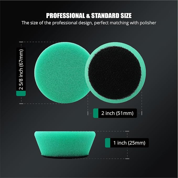 SPTA Green T120 Heavy-Cut Mini Polishing Foam Pad, 5Pcs 2inch/50mm Sponge Polishing Buffing Pads, Car Foam Detail Polishing Pad Kit for Car Detail Polishing, Small Area Polishing -FPTSS2G