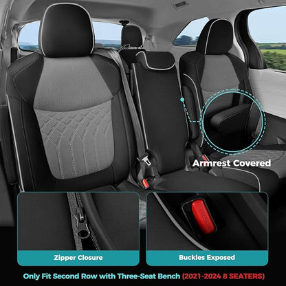 Customized for Toyota Sienna Seat Covers 2021-2026 Sienna 8 Seats 3 Row, Leather Car Seat Covers Waterproof Seat Covers Full Set for Cars, Car Seat Protectors, Airbag Compatible(BlackGrey)