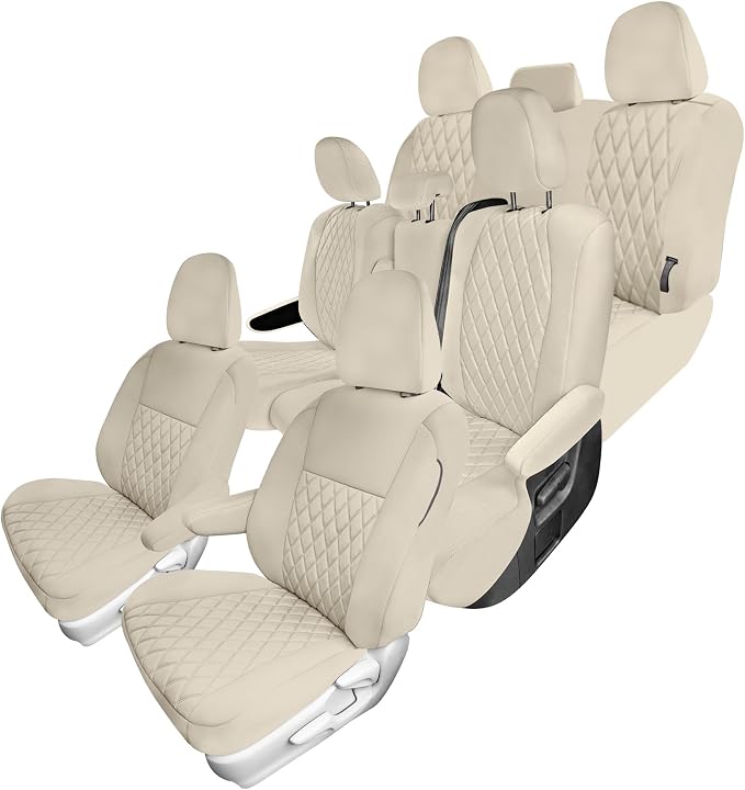FH Group Custom Fit Car Seat Covers Specifically Made for Toyota Sienna 2011-2020, Car Seat Cover Full Set, 8 Seater Automotive Seat Covers in Solid Beige Neoprene, Waterproof and Washable Seat Covers
