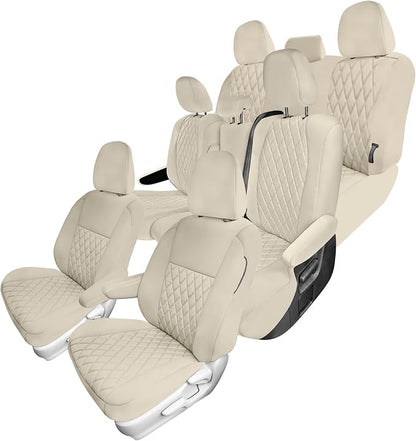 FH Group Custom Fit Car Seat Covers Specifically Made for Toyota Sienna 2011-2020, Car Seat Cover Full Set, 8 Seater Automotive Seat Covers in Solid Beige Neoprene, Waterproof and Washable Seat Covers