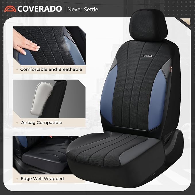 Coverado Car Seat Covers 2-Pack, Leather Seat Covers, Waterproof Automotive Protectors Front Seats, Luxury Universal Fit Seat Covers for SUV, Truck, Sedan and Most Vehicles All-Weather