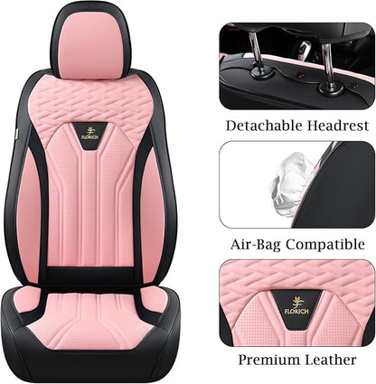 FLORICH Automotive Seat Covers for Cars Front Seats, Leather Car Seat Covers Waterproof Pink & Black Seat Covers 2 Pack, Universal Seat Protector for Most Cars Trucks SUV