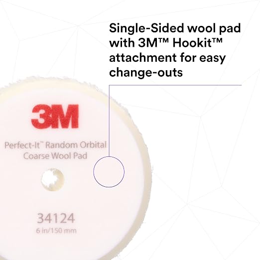 3M Perfect-It Random Orbital Coarse Wool Compounding Pad, 6"/150 mm, White, 34124, Orbital Pads for Automotive Compounding and Polishing