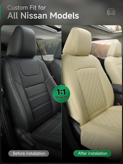 GIANT PANDA Front Seat Covers for Nissan Rogue Altima Sentra Versa Kicks Frontier Murano Pathfinder Maxima,Faux Leather Bucket Seat Cover Fit Nissan Seat Protectors (Beige Diamond) 2-Pack