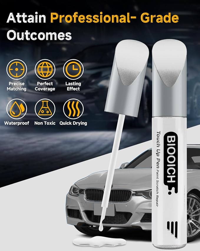 Touch Up Paint Pen Exact Color Match Car Chip and Scratch Repair (for BMW, Glacier Silver Metallic(A83))