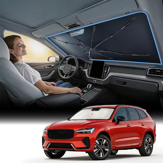 Nmoiss [Vinyl Coating Heat Shield] Windshield Sun Shade Umbrella Custom for Volvo XC60, Protect Car from Sun Rays & Heat Damage Keep Cool and Protect Interior