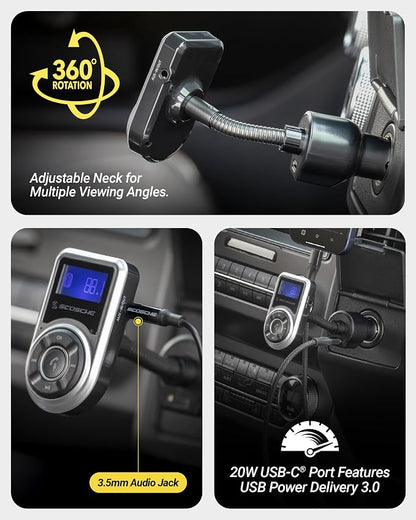 Scosche BTFMPD Universal Bluetooth Handsfree Car Kit with FM Transmitter and 18-Watt USB Car Charger, Silver