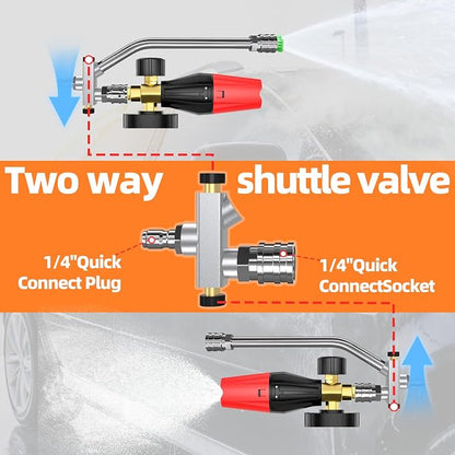 Short Pressure Washer Gun with Foam Cannon 5000 PSI, 1/4 Inch Quick Connector, with 5 Pressure Washer Nozzle Tips, 1 Liter Dual Connector