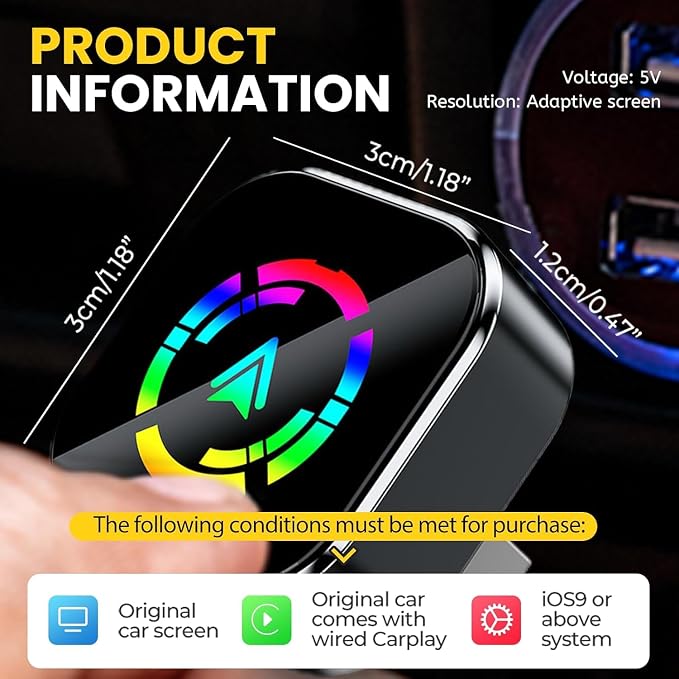 Wireless CarPlay Adapter 2025 Upgrade Wired CarPlay to Wireless, Mini USB Design for Cars with Built-in Wired Apple CarPlay Plug and Play Easy Use Fast Stable Connection Car Play for iPhone (A)