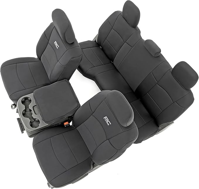 Rough Country Neoprene Seat Covers for Dodge Ram (2019-2024) - UV & Water Resistant, Foam Padded Truck Seat Covers - Full Set, Black, Front & Rear