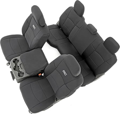 Rough Country Neoprene Seat Covers for Dodge Ram (2019-2024) - UV & Water Resistant, Foam Padded Truck Seat Covers - Full Set, Black, Front & Rear