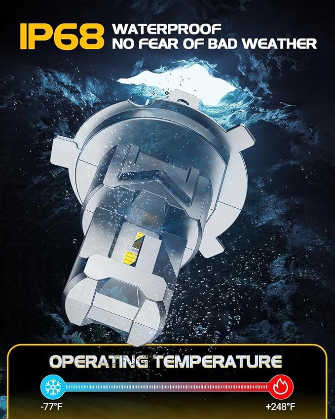 H4 Fog Light Bulbs, 60,000LM 6500K Cool White, Real 1:1 Size HB2 Fog Light Bulbs, IP68-proof 60,000h Long Life, 100% Compatible Anti Hyper Flashing, Box in 2