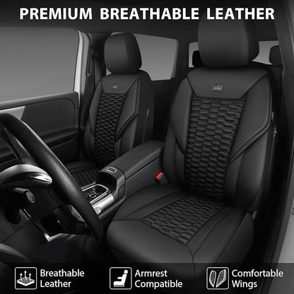 CAR PASS 3D Foam PU Leather Car Seat Covers Front Seats,Black Faux Leather Front Seat Covers for Cars, Universal Fit for SUVs Trucks Vans Sedan Automotive, Armrest Airbag Compatible,Black