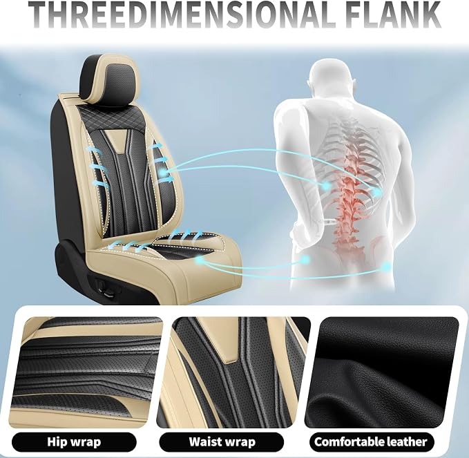Fit Compass Car Seat Covers for Jeep Compass 2007-2025 2026 -Full Set Premium Leather, Waterproof & Breathable，All-Weather Seat Cushion Protecto & Airbag Compatible, 5 Seats Beige & Black