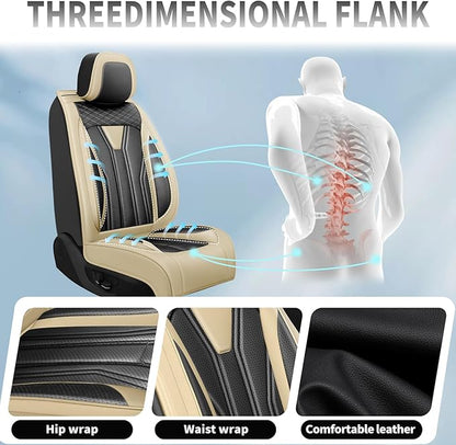 Fit Patriot Car Seat Covers for Jeep Patriot 5 Seats 2007-2016 2017 -Premium Leather, Waterproof & Breathable，All-Weather Seat Cushion Protecto & Airbag Compatible, Full Set Beige & Black