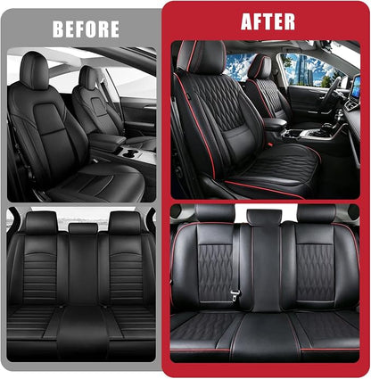Car Seat Covers, Luxury Breathable Waterproof Faux Leatherette Car Seat Covers Cushion Protectors with Lumbar Support, Car Seat Cushion, Universal Fit Most Cars (Black, Full Set - 5 Seats)