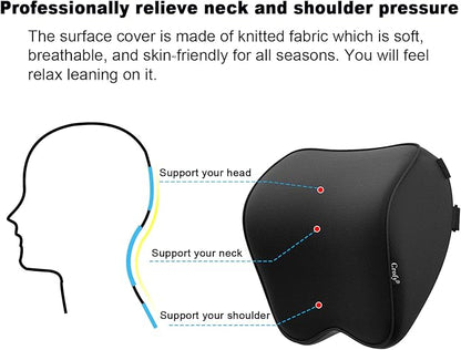 Crofy 2-Pack Car Neck Pillow, Softness Car Headrest Pillow for Driving with Adjustable Strap, 100% Memory Foam and Breathable Removable Cover, Comfortable Ergonomic Design, Black