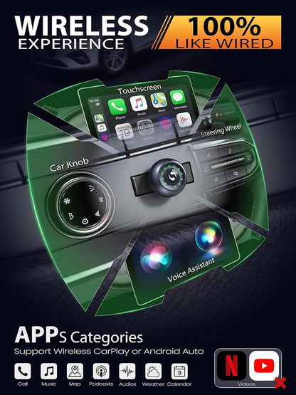 Wireless CarPlay Adapter & Android Auto Adapter, One-Click User Switch, Fast & Stable, Converts Wired to Wireless, Stable Connection Car Play Dongle for iOS 10+ / Android 11+ (Blue)