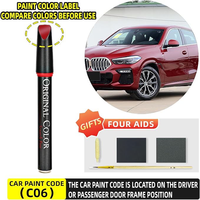 Carhoo C06 Flamenco Red Brilliant Touch Up Paint Suitable For BMW, Genuine Custom Color Absoulutely Without Color Differences (16ml)