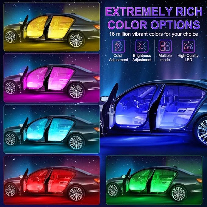 2 Pack Car LED Lights Interior, Ambient Lighting Car with Smart APP Control, Multicolor Interior LED Lights with Music Mode for Truck Jeep SUV, DC 12V