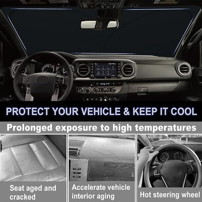 Windshield Sun Shade for 2016-2023 Toyota Tacoma Accessories| Front Window Sun Visor| 310T Reflective Polyester| UV Heat Insulation Protection| Foldable Sunshade with Storage Pouch| Outdoor Camping