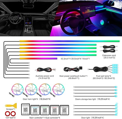 Dreamcolor Acrylic Interior Car LED Strip Light with Wireless APP, RGB 22 in 1 with 175 inches 612 LEDs Fiber Optic Strip Lights for Car, Dual Zone Symphony Neon Car Ambient Lighting