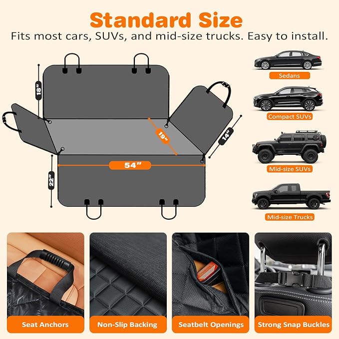 URPOWER 900D Heavy Duty Scratch Proof Dog Car Seat Cover for Pets 100% Waterproof Seat Cover Hammock Nonslip Durable Soft Back Seat Covers for Cars and SUVs