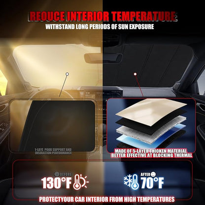 Windshield Sun Shade for Ford F150 2015-2026, Front Window Visor Accessories, Folding Design Blocks Heat & UV Rays Maintain Cool Interior and Save Space