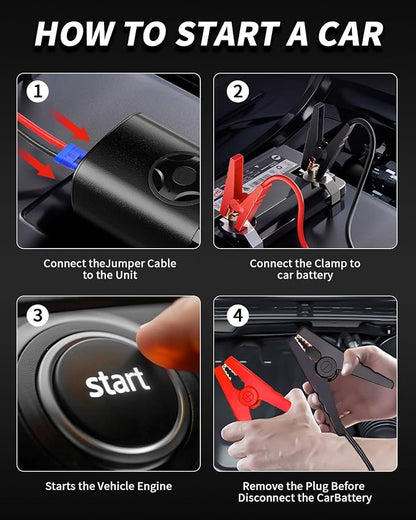 TEMOLA Portable Car Jump Starter with Air Compressor, 150PSI Car Battery Jump Starter, 12V Battery Jumper Starter Portable, Tire Inflator with LCD Display & LED Light for Gas and Diesel Vehicles