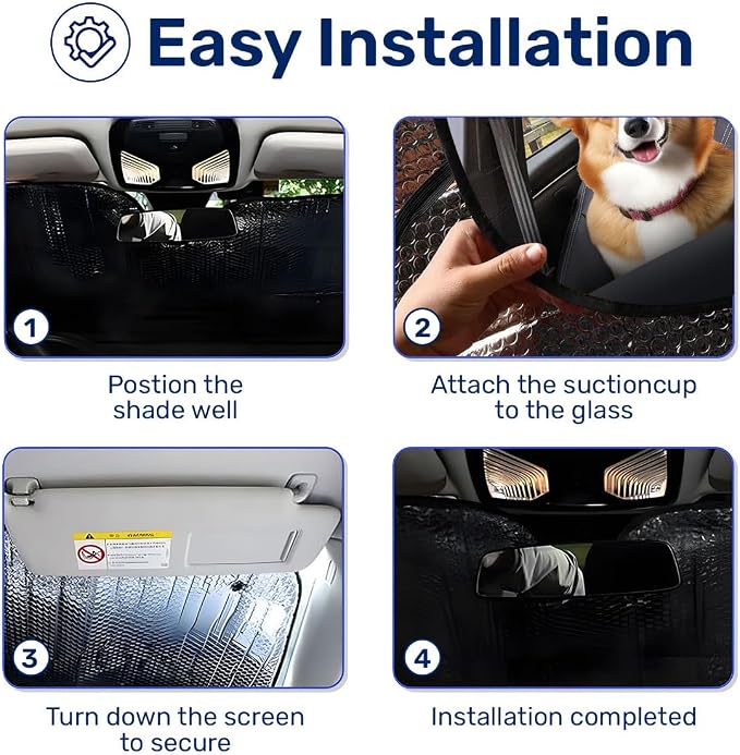 GENANY Cute Corgi Dog Family Funny Windshield Sun Shade for Car SUV Truck (55x30 Inches), Sun Shade for Front Windows, Protector Blocks UV, Spring Car Decor