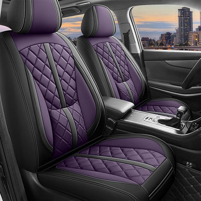 otoez Car Seat Covers Full Set, Universal Leather Seat Cover 5 Seat Waterproof & Breathable Automotive Seat Protector Full Coverage for Cars Sedens, Trucks, SUVs, Vans (Dark Purple)