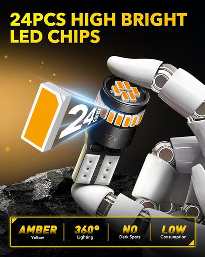 AUXITO 194 LED Bulb Amber Yellow Canbus Error Free, 168 175 2825 W5W T10 LED Replacement Light Kit for Car Interior Map Dome Trunk Exterior Marker License Plate Parking Lights, Pack of 2