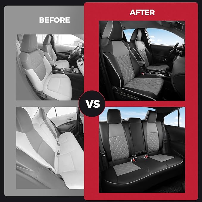 FREESOO for Toyota Corolla Seat Covers L LE XLE, LE Eco Sedan 2014 2015 2016 2017 2018 2019, Luxury Leather Seat Covers for Cars, Custom Fit Car Seat Covers, Waterproof Seat Cover, Black Gray Full Set