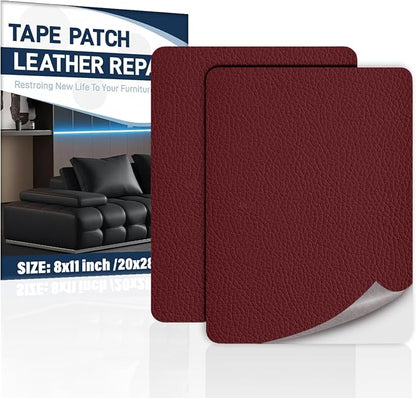 Zenyao Leather Repair Patch Tape - Self Adhesive Leather Repair Kit for Car Seat Furniture, Heavy Duty Vinyl Repair Patch for Couch Sofa, Waterproof Fix for Tears, 8x11 Inch Sheet, 2 Pieces, Red
