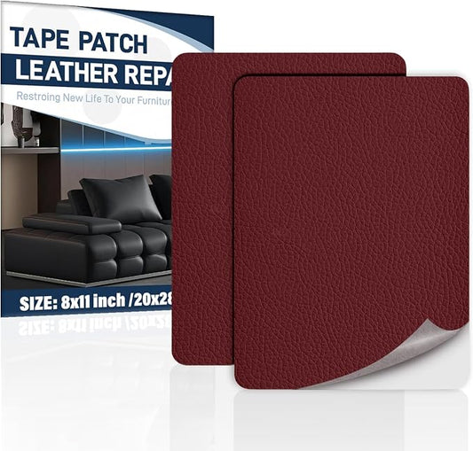 Zenyao Leather Repair Patch Tape - Self Adhesive Leather Repair Kit for Car Seat Furniture, Heavy Duty Vinyl Repair Patch for Couch Sofa, Waterproof Fix for Tears, 8x11 Inch Sheet, 2 Pieces, Red