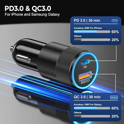 6 Pack USB C Car Charger, Ancekoy 38W Dual USB-C + USB-A Car Charger Adapter Fast Charge PD/QC 3.0 Cigarette Lighter Adapter USB Charger Plug for iPhone 17/16/15/14/13/12/11/Pro Max, iPad, Samsung
