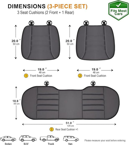 kingphenix 3-Piece Car Seat Cushion Set, 1.2inch Memory Foam Comfort, 2 Front Automotive Seat Cushions + Rear Bench Cushion, Non-Slip Bottom, Fits Sedan SUV Truck Van, Car & Office Chair, Dark Grey