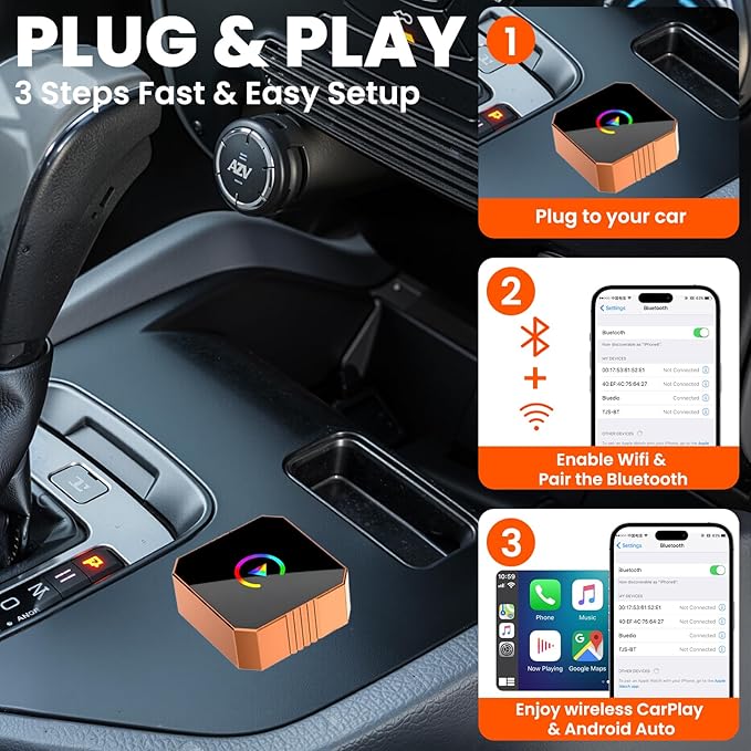 2026 Wireless Carplay Screen Adapter for Car Wired to Wireless Car Play for Apple Android Auto Ai Box Carplay for iPhone Autolink Pro USB Bluetooth Adapter to Play Movies on Screen