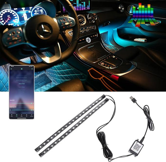 Smart USB Interior Car LED Strip Light with App Control, RGB Neon Atmosphere Lights, USB 5V Ambient Night Light Decorative Lamp, Multi Color Strip Light for Cars with Music and DIY Mode (RGB 36LEDs)