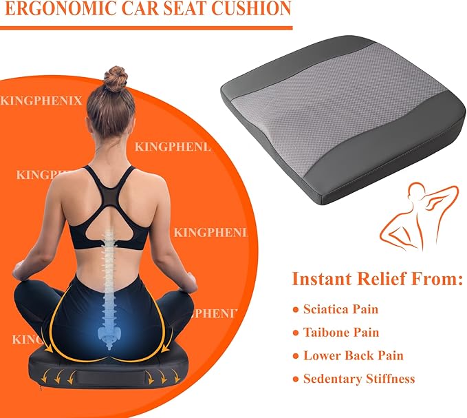 Lofty Aim Car Seat Cushion, Comfort Memory Foam Car Cushions for Driving - Sciatica & Lower Back Pain Relief, Driver Seat Pillow for Auto, Office Chair, Wheelchair - Dark Grey